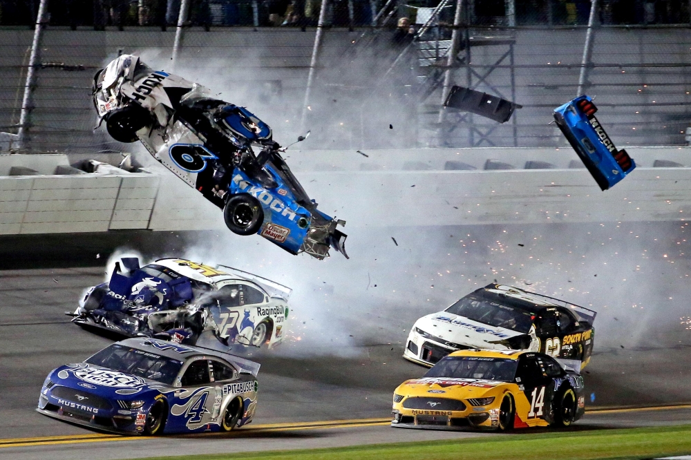 NASCAR Cup Series driver Ryan Newman (6) wrecks during the Daytona 500 at Daytona International Speedway, Feb 17, 2020. Credit: Peter Casey-USA TODAY Sports
 