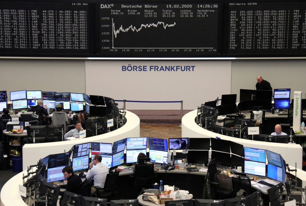 The German share price index DAX graph is pictured at the stock exchange in Frankfurt, Germany, February 19, 2020. Reuters
