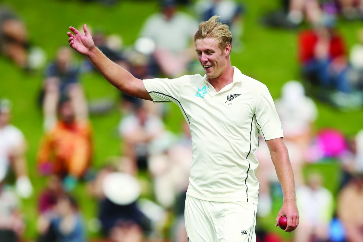  New Zealand's Kyle Jamieson appeals for a wicket. Reuters/Martin Hunter 