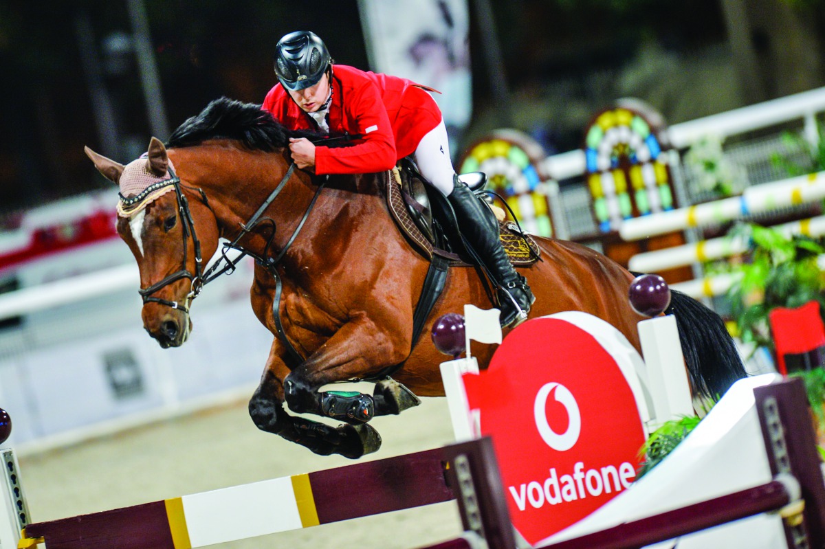 Kami Sabitov guiding Quintendro over a hurdle during the Big Tour event on day one of the 2020 Amir’s Sword Festival, yesterday.
