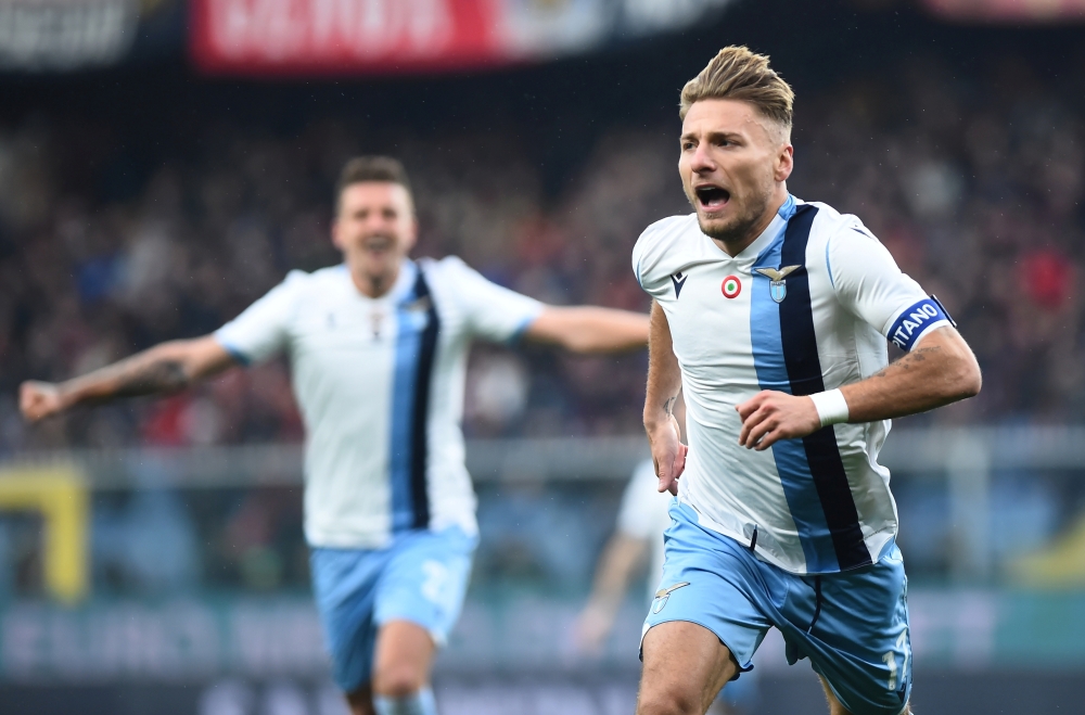Lazio's Ciro Immobile celebrates scoring their second goal REUTERS/Massimo Pinca