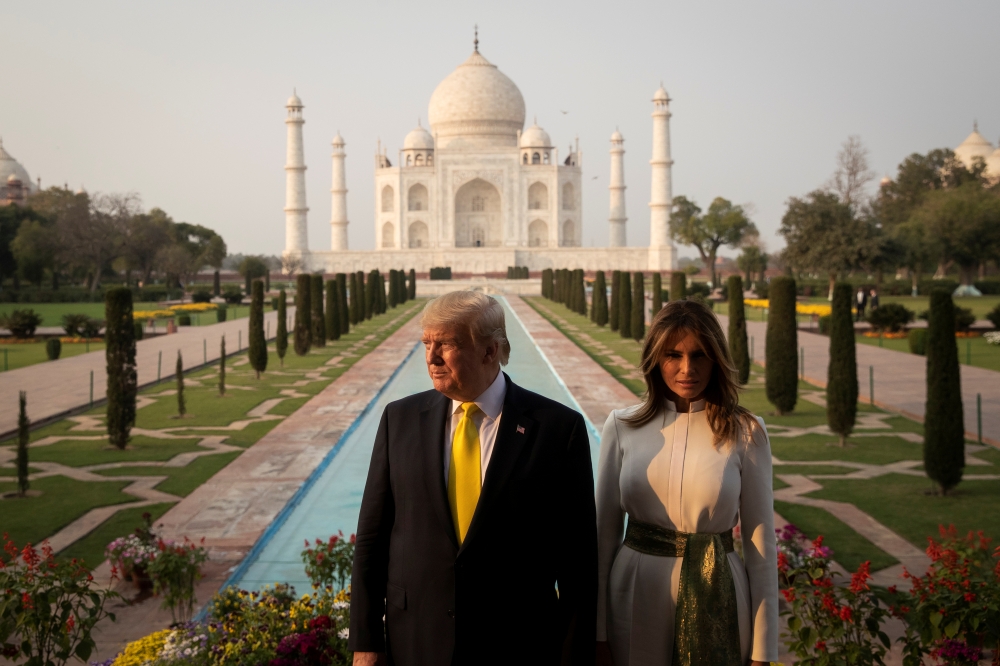 U.S. President Donald Trump and first lady Melania Trump tour the historic Taj Mahal, in Agra, India, February 24, 2020. REUTERS/Al Drago