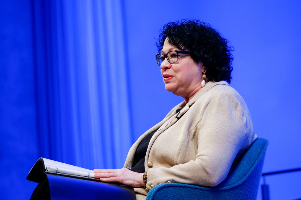 US Supreme Court Associate Justice Sonia Sotomayor speaks to attendees during commemorations for International Women's Day at the 9/11 Memorial and Museum in New York City March 8, 2019. Reuters/Eduardo Munoz