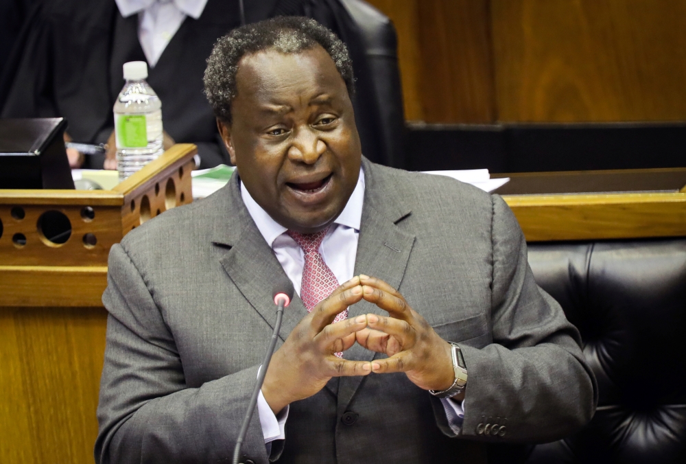 South African Finance Minister Tito Mboweni gestures as he delivers his budget speech at the parliament in Cape Town, South Africa, February 26, 2020. Reuters/Sumaya Hisham
