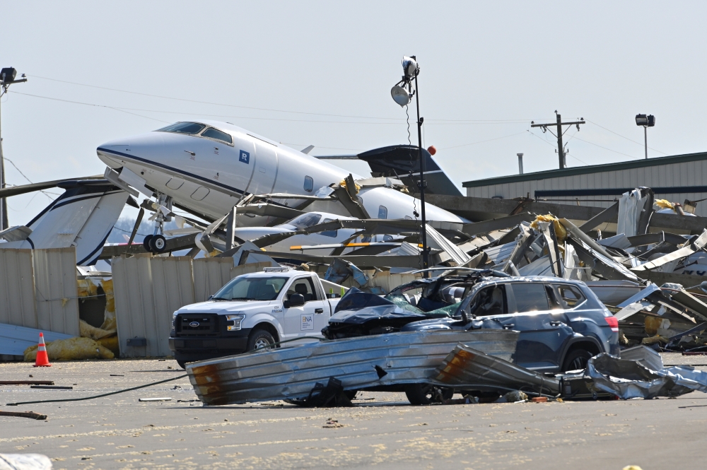 Damage to planes and property is seen at the John C. Tune Airport after a tornado hit Nashville, Tennessee, U.S. March 3, 2020. Reuters/Harrison McClary