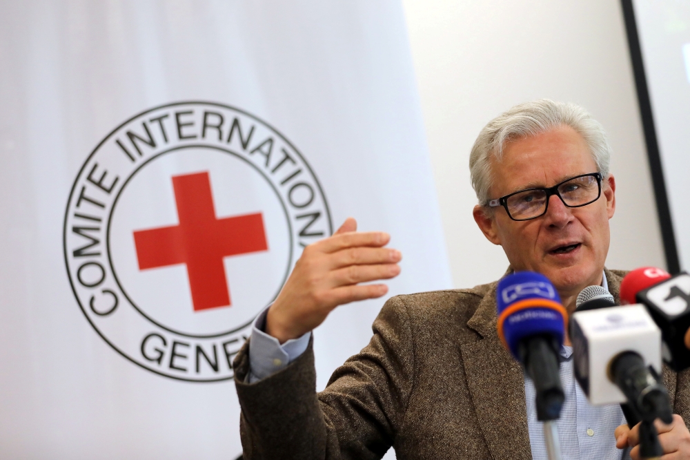 Christoph Harnisch, head of International Committee of the Red Cross (ICRC) delegation in Colombia, speaks during a news conference in Bogota, Colombia March 28, 2019. Reuters/Luisa Gonzalez