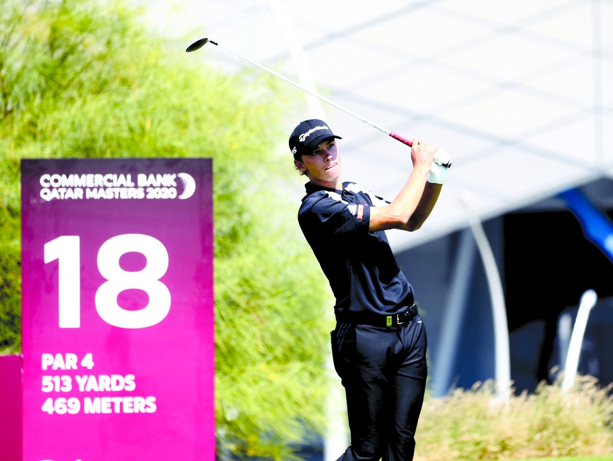Nicolai Hojgaard tees off during the opening day of the 2020 Commercial Bank Qatar Masters at the Education City Golf Club, yesterday. Pictures: Syed Omar