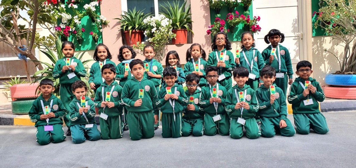 The students of DPS-MIS with the clay models on road safety and traffic rules during the activity. 