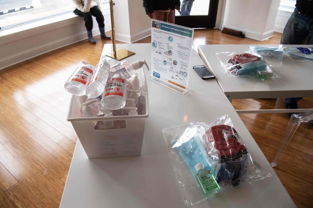 Bottles of hand sanitizer are seen in a coronavirus pop-up store in Washington, DC, on March 6, 2020.  AFP / Nicholas Kamm
 
 