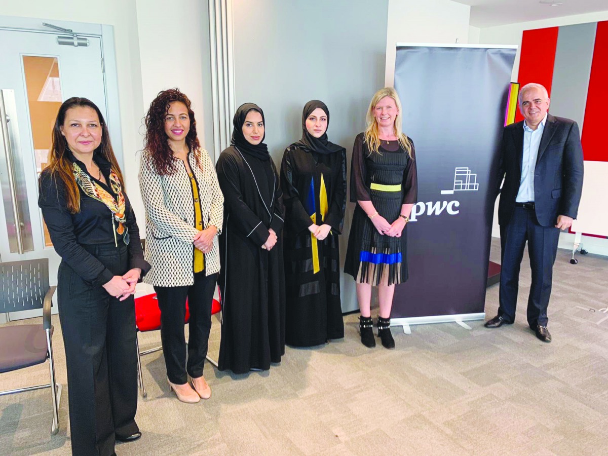 FROM LEFT: Aysun Ozen Tacer, Consulting Director at PwC Qatar; Hind Zaki, Director of Strategy and Planning at Qatar Research, Development and Innovation Council; Eman Al Kuwari from the MoTC’s TASMU Smart Qatar Programme; Sheikha Alanoud bint Hamad Al Th