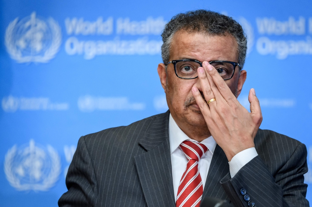 World Health Organization (WHO) Director-General Tedros Adhanom Ghebreyesus attends a daily press briefing on COVID-19, the disease caused by the novel coronavirus, at the WHO headquarters in Geneva on March 11, 2020. AFP / Fabrice Coffrini 