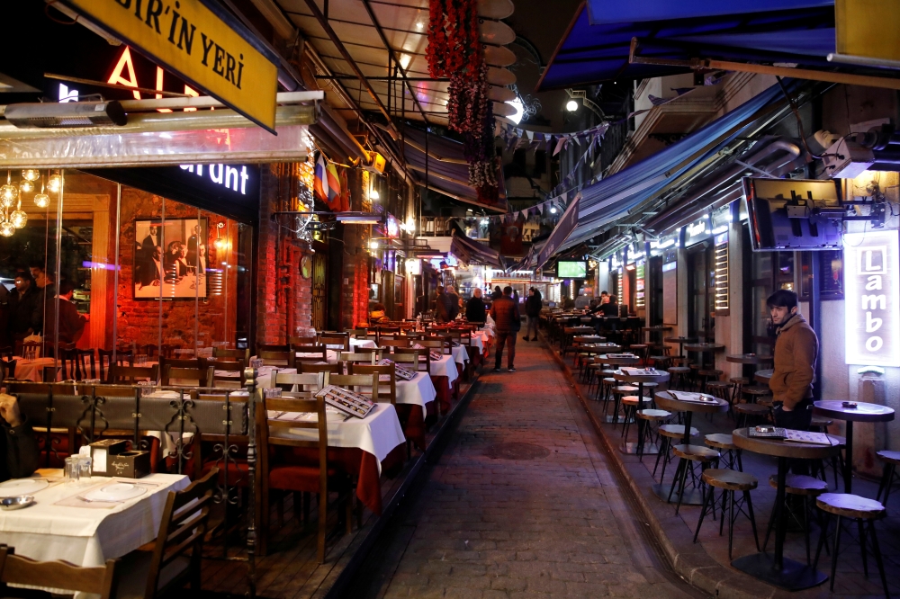 Empty seats of restaurants are seen in Istanbul, turkey March 16, 2020. REUTERS/Umit Bektas