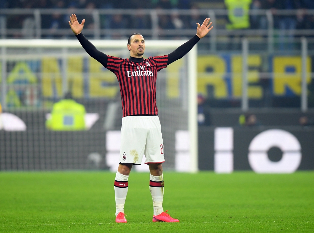 FILE PHOTO: AC Milan's Zlatan Ibrahimovic celebrates scoring their second goal REUTERS/Daniele Mascolo
