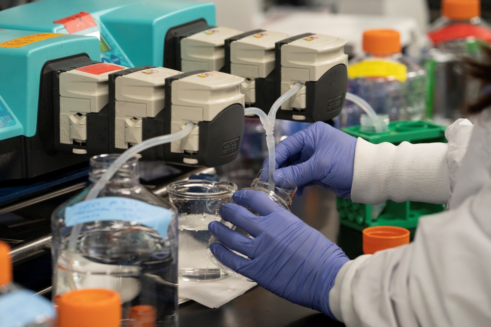 A scientist conducts research on a vaccine for the novel coronavirus (COVID-19) at the laboratories of RNA medicines company Arcturus Therapeutics in San Diego, California, U.S., March 17, 2020. REUTERS/Bing Guan