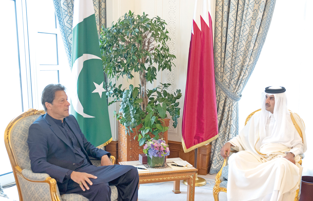 Amir H H Sheikh Tamim bin Hamad Al Thani and Pakistan Prime Minister H E Imran Khan holding discussions at the Amiri Diwan on February 27, 2020.