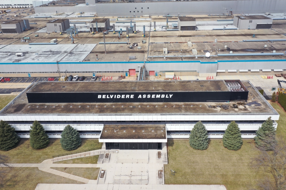 BELVIDERE, ILLINOIS - MARCH 24: Fiat Chrysler Automobiles (FCA) Belvidere Assembly Plant sits idled on March 24, 2020 in Belvidere, Illinois.