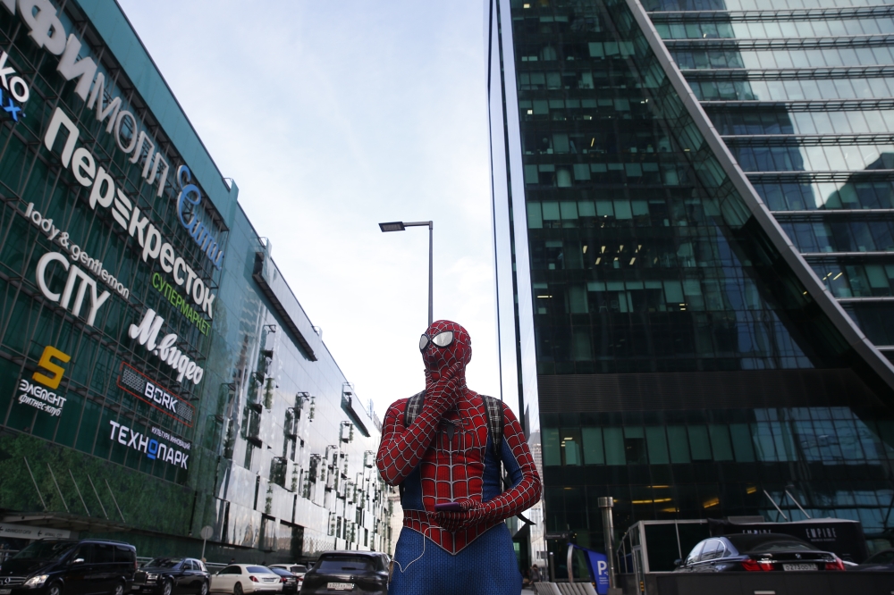 MOSCOW, RUSSIA - MARCH 19: A man wears Spider Man costume as a preventive measure against the spread of the coronavirus (COVID-19) in Moscow, Russia on March 19, 2020. ( Sefa Karacan - Anadolu Agency )
