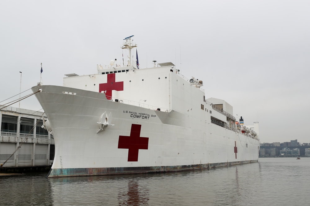 NEW YORK, USA - MARCH 30: USNS Comfort, the hospital ship is docked at the Pier 90 in New York, United States on March 30, 2020. ( Tayfun Co?kun - Anadolu Agency )
