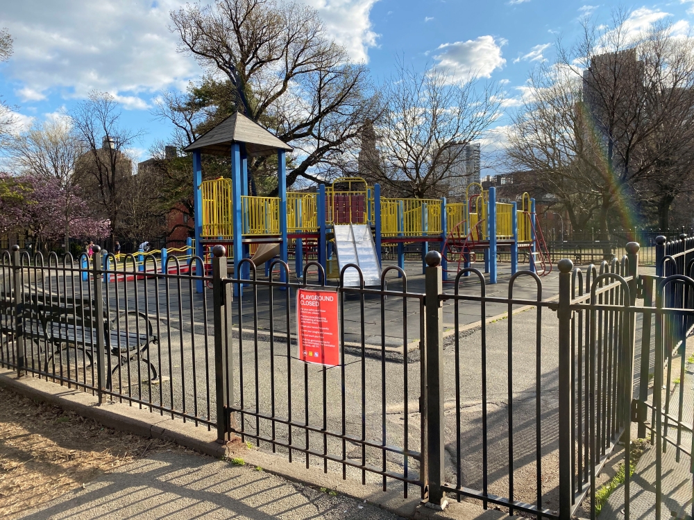 A closed playground is seen in Brooklyn's Fort Greene Park as New York State Governor Andrew Cuomo ordered on Wednesday the closure of all playgrounds, swing sets, basketball courts and similar spaces in New York City as part of the effort to slow the spr