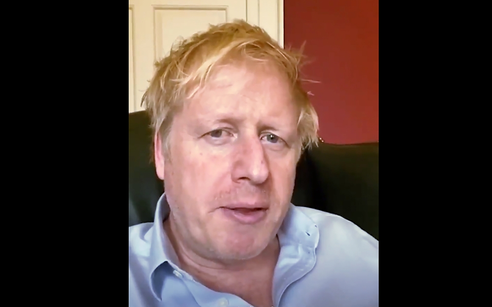 A still image from footage released by 10 Downing Street on April 3, 2020 shows Britain's Prime Minister Boris Johnson in 10 Downing Street central London giving an update on his condition after he announced that he had tested positive for the new coronav