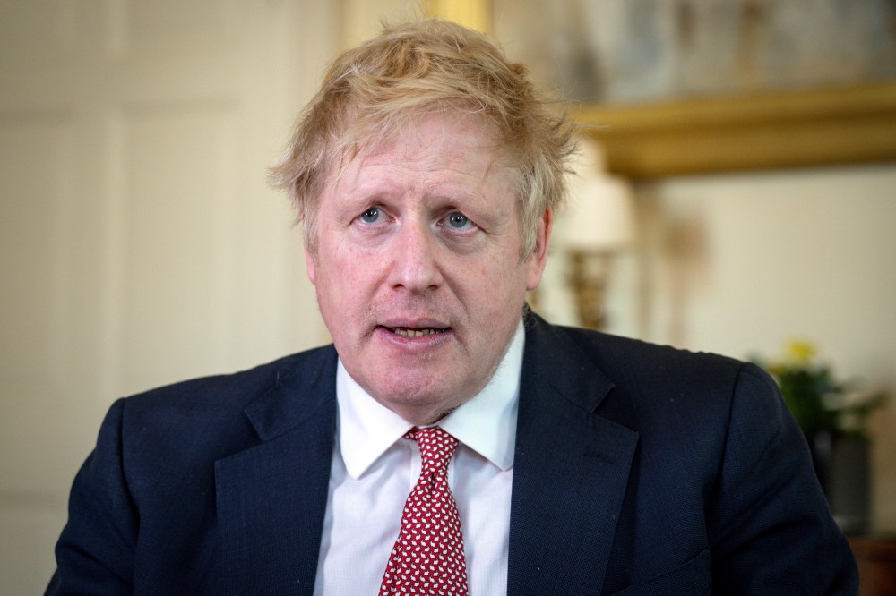 Prime Minister Boris Johnson thanks the NHS in a video message on Easter Sunday, in 10 Downing Street, London, Britain, April 12, 2020?