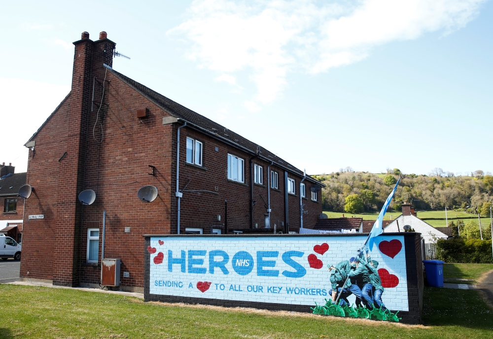 A mural is seen in support of the NHS in Glynn village, as the spread of the coronavirus disease (COVID-19) continues, Glynn, Northern Ireland, April 27, 2019 REUTERS/Jason Cairnduff
