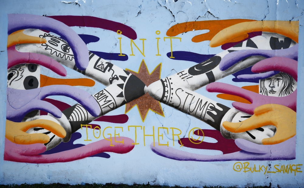 BERLIN, GERMANY - APRIL 27: A graffiti to draw attention to novel coronavirus (Covid-19) pandemic is seen at Mauer Park in Berlin, Germany on April 27, 2020. ( Abdulhamid Ho?ba? - Anadolu Agency )