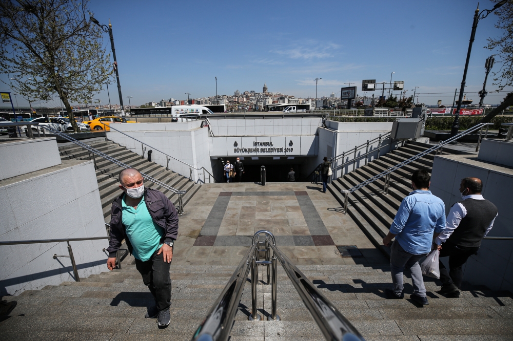 The entrance of subway in Eminonu square is seen as surroundings remain quiet due to precautionary measures taken against the novel coronavirus (COVID-19) pandemic in Istanbul, Turkey on April 29, 2020. Elif Öztürk - Anadolu