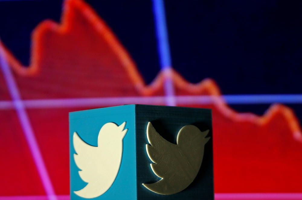 FILE PHOTO: A 3D printed Twitter logo is seen in front of displayed stock graph in this illustration picture made in Zenica, Bosnia and Herzegovina, February 3, 2016. REUTERS/Dado Ruvic/File Photo
