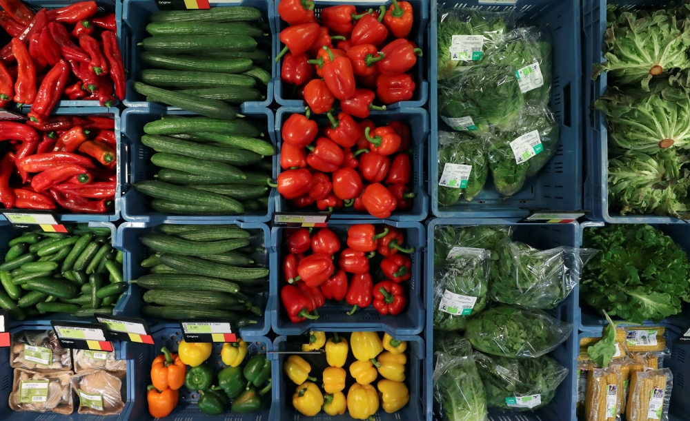 Vegetables are seen in a shop specialising in organic food and natural products in Halle, Belgium May 12, 2020. Picture taken May 12, 2020. REUTERS/Yves Herman