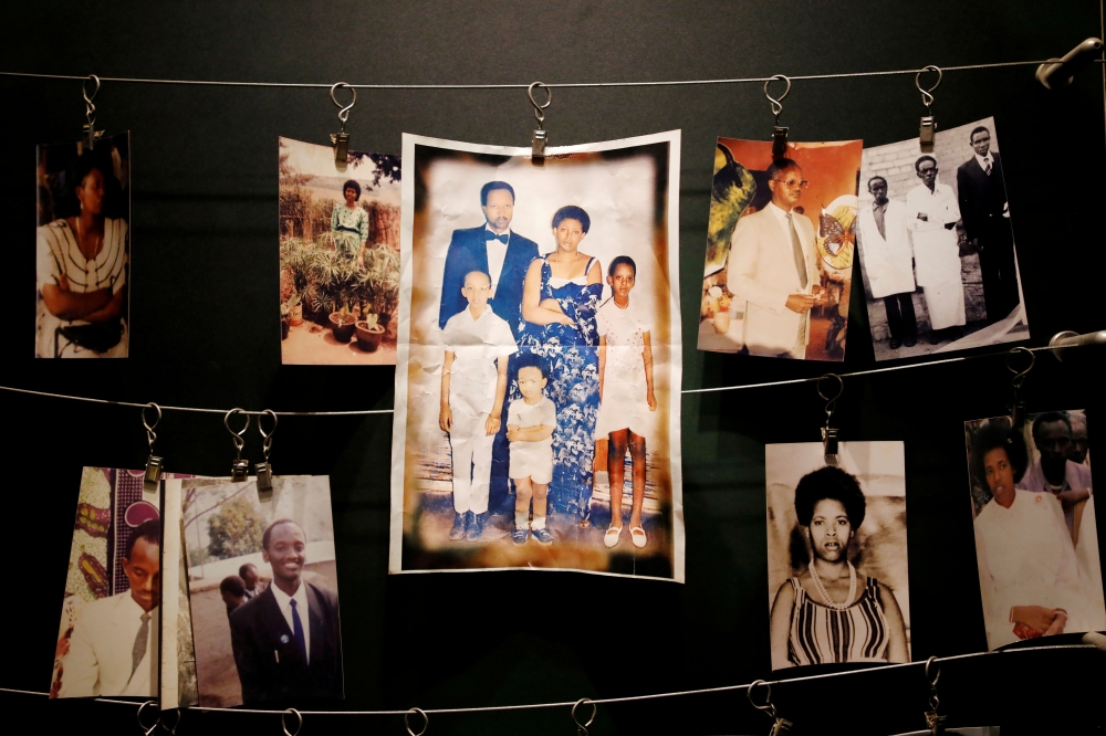 FILE PHOTO: Pictures of the Rwandan Genocide victims donated by survivors are displayed at an exhibition at the Genocide Memorial in Gisozi in Kigali, Rwanda April 6, 2019.REUTERS/Baz Ratner
