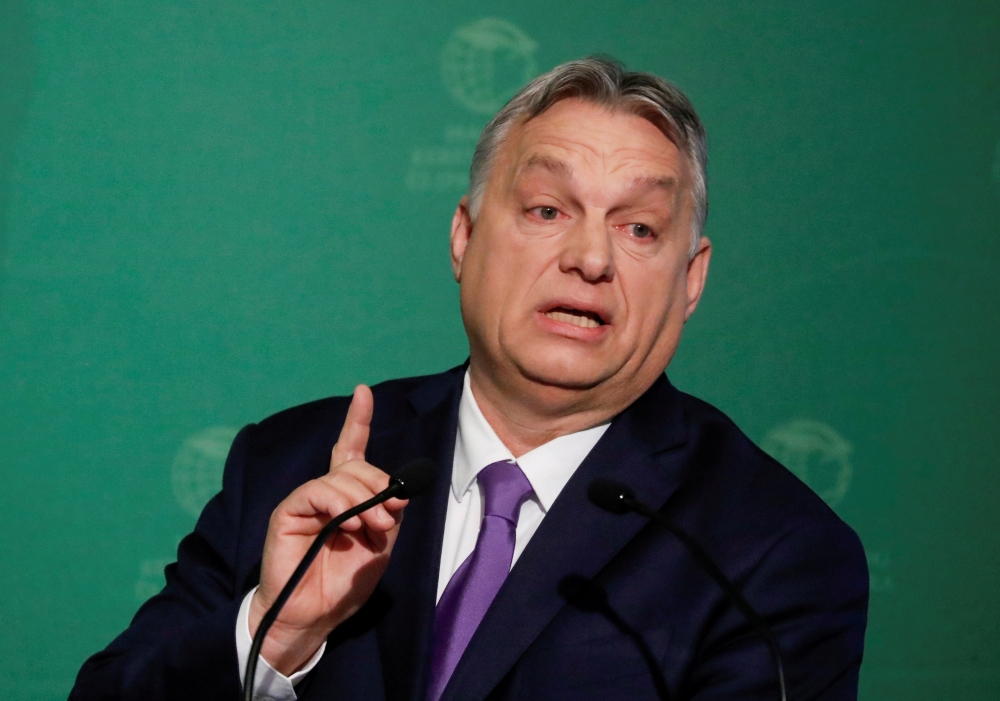  Hungarian Prime Minister Viktor Orban speaks during a business conference in Budapest, Hungary, March 10, 2020. REUTERS/Bernadett Szabo/File Photo