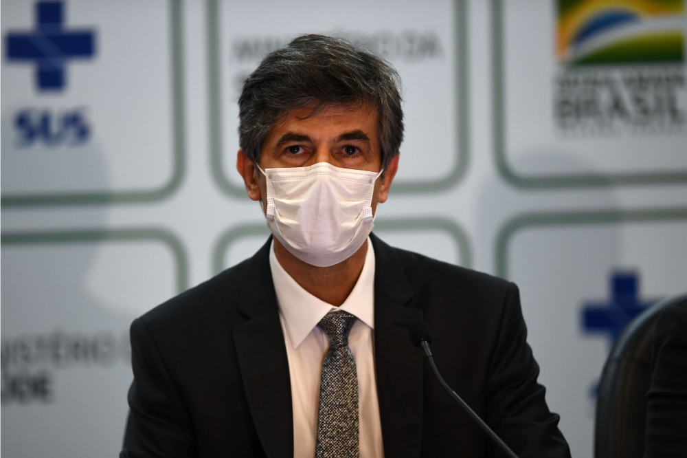Brazil's outgoing Health Minister Nelson Teich speaks during a press conference in Brasilia, Brazil, on May 15, 2020.  / AFP / EVARISTO SA
