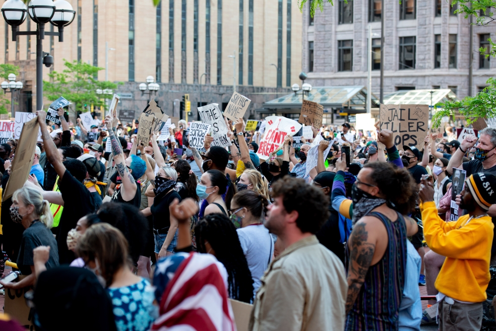 MINNESOTA, USA - MAY 28: Protestors rally outside the Hennepin County Government Center on Thursday, May 28, 2020, during the third day of protests over the death of George Floyd in Minneapolis. ( Steel Brooks - Anadolu Agency )
