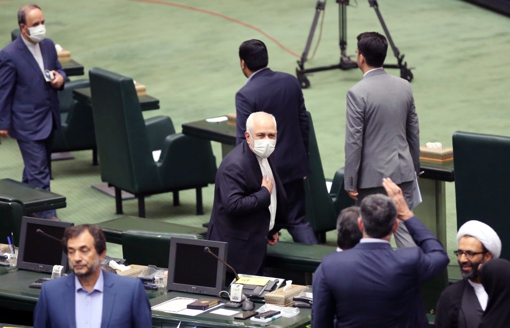 Foreign Minister of Iran Mohammad Javad Zarif attends the first official session of 11th round of the Iranian parliament after its opening ceremony in Tehran, Iran on May 27, 2020. ( Fatemeh Bahrami - Anadolu