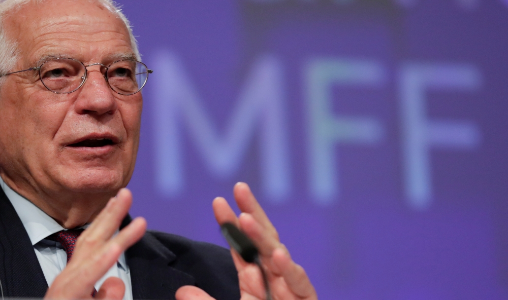 European High Representative of the Union for Foreign Affairs, Josep Borrell talks during a video news conference on external action of the EU in the next multi annual framework in Brussels, Belgium, June 2, 2020. Olivier Hoslet/ Pool via REUTERS