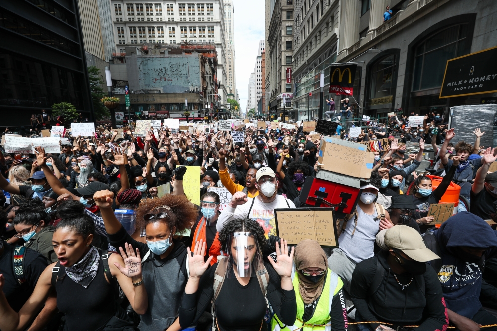 NEW YORK, USA - JUNE 2: New Yorkers protest over the death of George Floyd, an unarmed black man who died after being pinned down by a white police officer in Minneapolis, United States on June 2, 2020 in Lower Manhattan, New York City, United States. ( T
