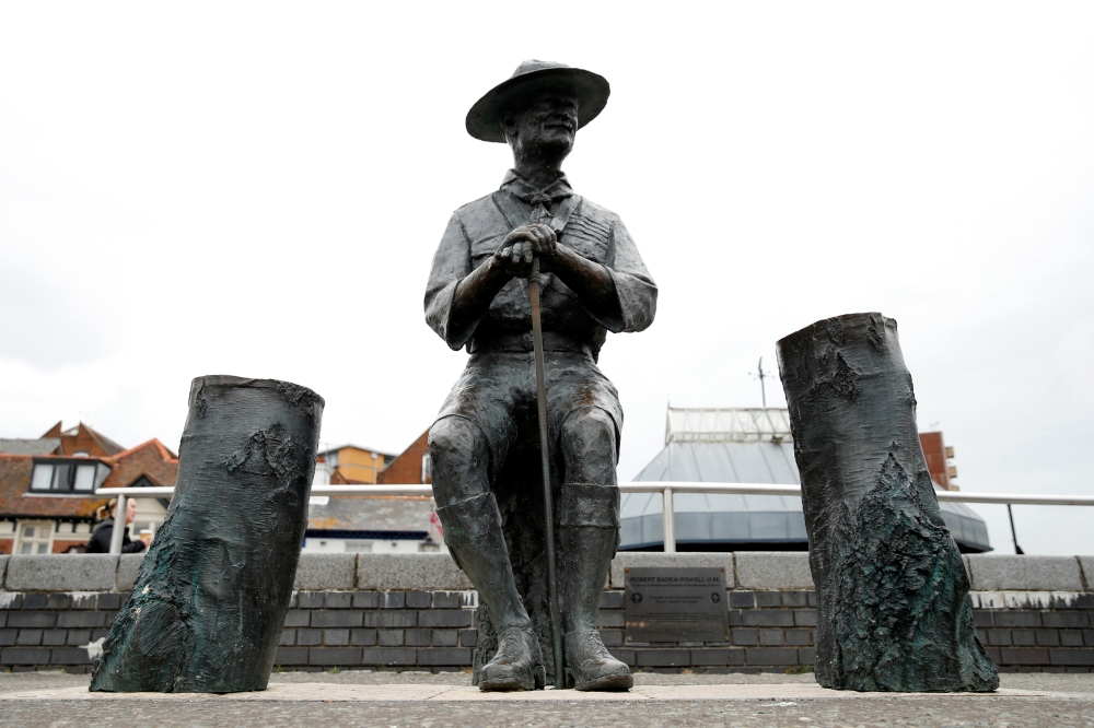 A statue of Robert Baden-Powell is seen in Poole, the statue is due to be removed following protests against the death of George Floyd who died in police custody in Minneapolis, Poole, Britain, June 10, 2020. Picture taken June 10, 2020. REUTERS/Matthew C