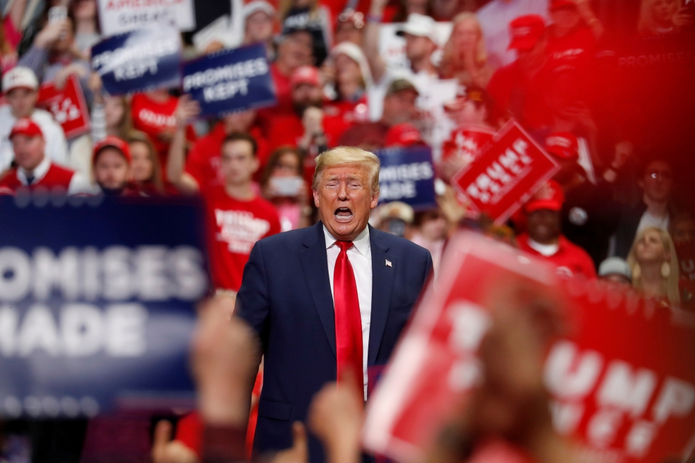 FILE PHOTO: U.S. President Donald Trump speaks at a campaign rally in Charlotte, North Carolina, U.S. March 2, 2020. REUTERS/Lucas Jackson/File Photo
