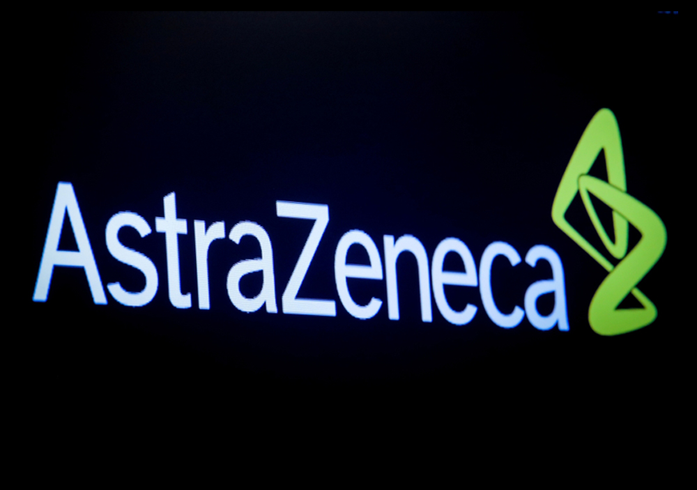 FILE PHOTO: The company logo for pharmaceutical company AstraZeneca is displayed on a screen on the floor at the New York Stock Exchange (NYSE) in New York, U.S., April 8, 2019. REUTERS/Brendan McDermid