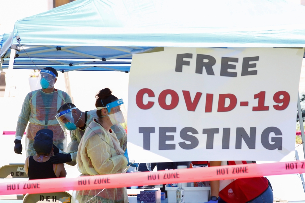 Free coronavirus disease (COVID-19) testing is provided by the City of Denver during an event to mark Juneteenth, which commemorates the end of slavery in Texas, two years after the 1863 Emancipation Proclamation freed slaves elsewhere in the United State