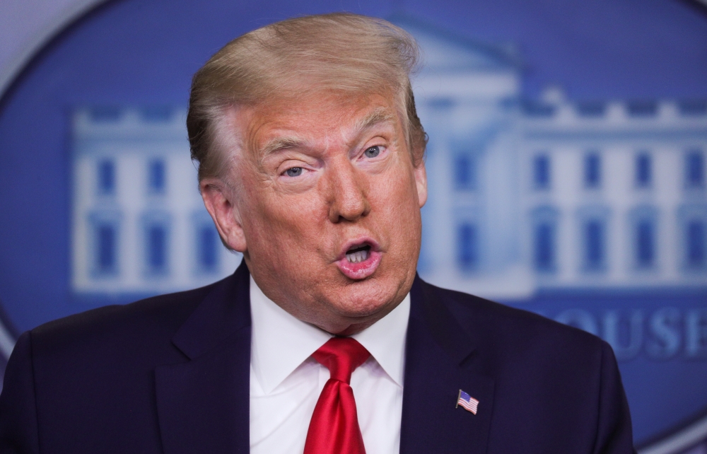 US President Donald Trump speaks during a press briefing on the US economy and new US employment and unemployment numbers in the Brady Press Briefing Room at the White House in Washington, U.S., July 2, 2020. REUTERS/Tom Brenner