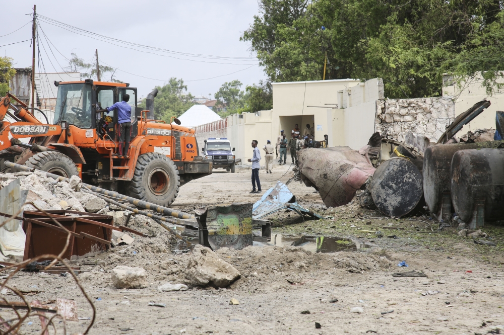 Construction equipment is seen at site after an attack to the tax collection building carried out with a bomb-laden vehicle in Mogadishu, Somalia on July 4, 2020. ( Sadak Mohamed - Anadolu Agency )
