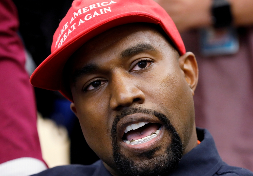 Rapper Kanye West speaks during a meeting with U.S. President Donald Trump to discuss criminal justice reform in the Oval Office of the White House in Washington, U.S., October 11, 2018. REUTERS/Kevin Lamarque/File Photo