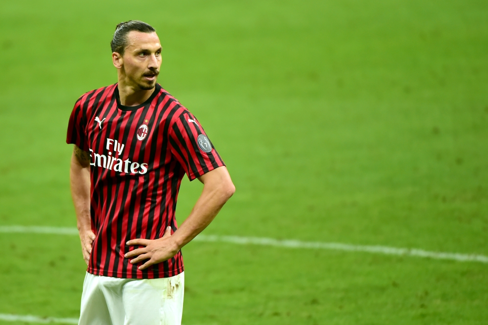 Zlatan Ibrahimovic of AC Milan in action during the Serie A match between AC Milan and Juventus at Giuseppe Meazza Stadium on July 7, 2020 in Milan, Italy. (Pier Marco Tacca - Anadolu Agency)