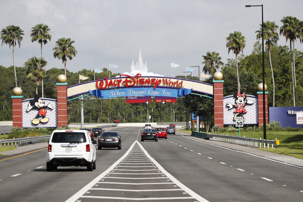 A view of the Walt Disney World theme park entrance on July 11, 2020 in Lake Buena Vista, Florida. The theme park reopened despite a surge in new COVID-19 infections throughout Florida, including the central part of the state where Orlando is located. Oct