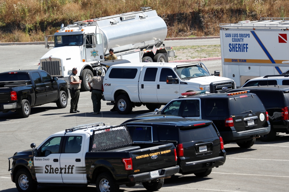 Emergency vehicles are seen during the search for missing actor Naya Rivera on Lake Piru in California, U.S., July 9, 2020. REUTERS/Mario Anzuoni
