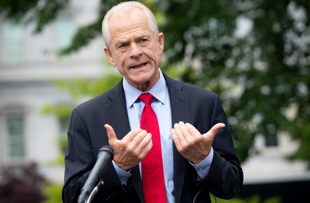 (FILES) In this file photo White House Trade Advisor Peter Navarro speaks to the press about former National Security Advisor John Bolton's upcoming book release, outside of the White House in Washington, DC, on June 18, 2020. / AFP / SAUL LOEB