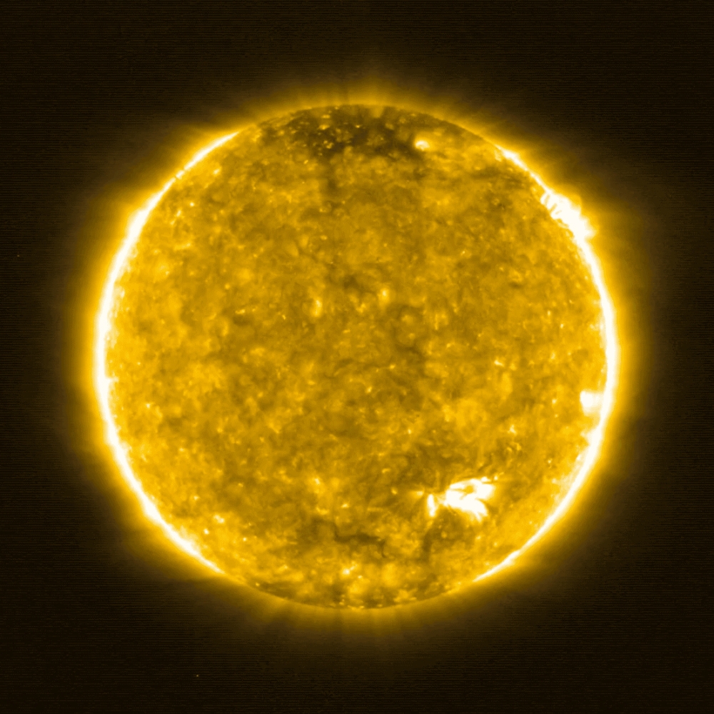 This handout photograph released by The European Space Agency (ESA) on July 16, 2020, shows an image of the Sun, roughly halfway between the Earth and the Sun, taken by The Extreme Ultraviolet Imager (EUI) onboard The Solar Orbiter spacecraft on May 30, 2