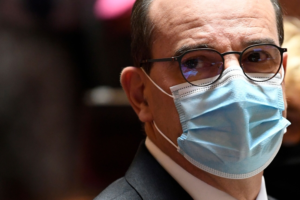 French Prime Minister Jean Castex wears a protective facemask as he attends the French Government declaration, followed by a debate, at the French Senate, in Paris, on July 16, 2020. / AFP / Bertrand GUAY